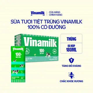 Hình ảnh Thùng 48 hộp Sữa tươi tiệt trùng Vinamilk 100% Có đường 180ml_04ED19_THUNG