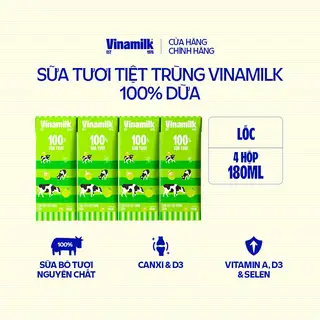 Hình ảnh Sữa vị Dừa Vinamilk 100% - Lốc 4 hộp 180ml_04EU10_LOC