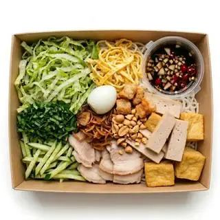 Bún thịt luộc - đậu hũ - trứng sợi - chả lụa - 49.000 ₫ tại Mèo Xù Kitchen - Bún Nước Tương, Bún Mắm Nêm & Bún Bò Xào Nam Bộ - Nguyễn Văn Thương