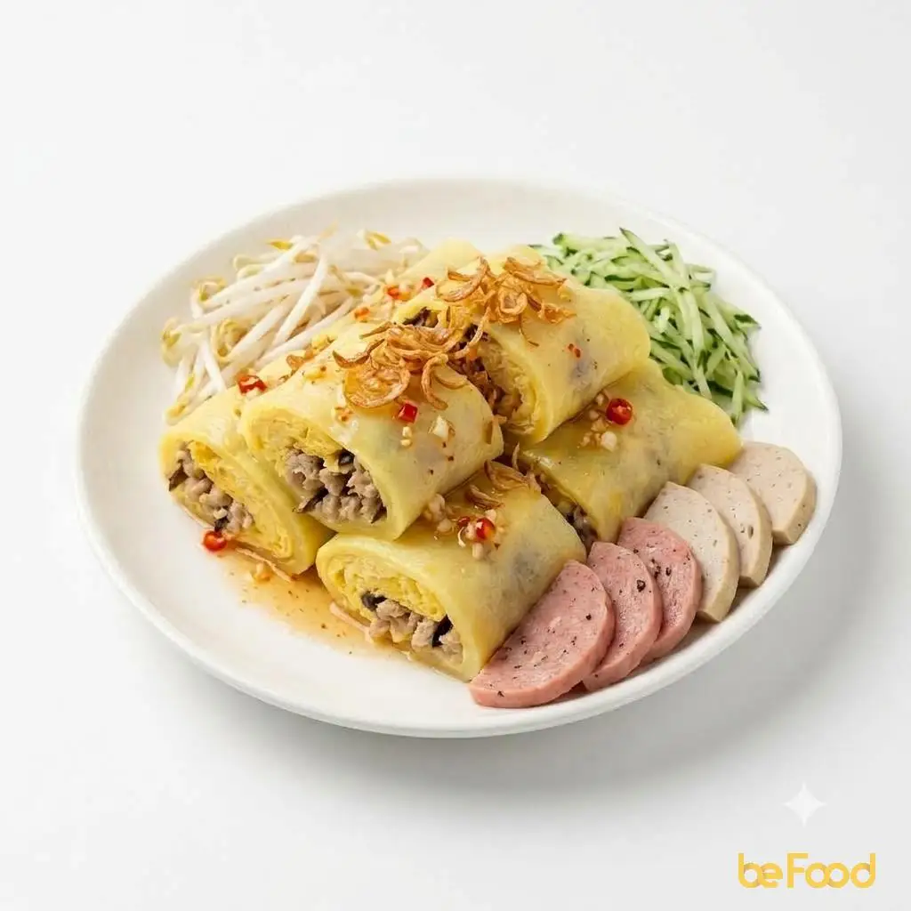 Hình ảnh Bánh cuốn trứng nhân mọc nhĩ chả nướng