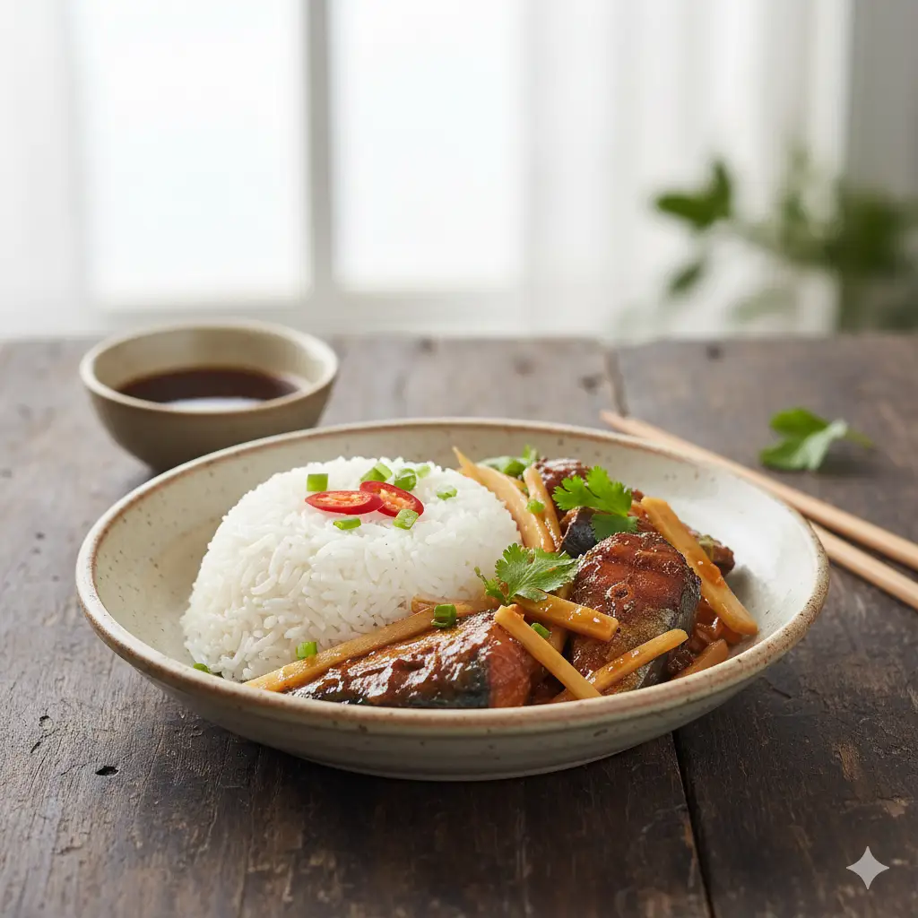 Hình ảnh Cơm cá nục kho gừng