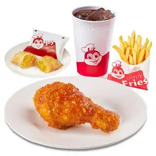 1 Miếng gà sốt cay + 1 Khoai tây chiên vừa + 1 Bánh xoài đào + 1 Nước ngọt lớn - 75.000 ₫ tại Gà Rán và Mỳ Ý Jollibee -  Sài Gòn Star