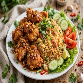 Hình ảnh Cơm gà sốt mắm tỏi