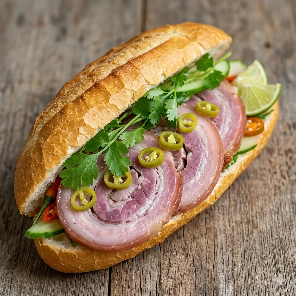 Hình ảnh Bánh mì ba chỉ ướp muối
