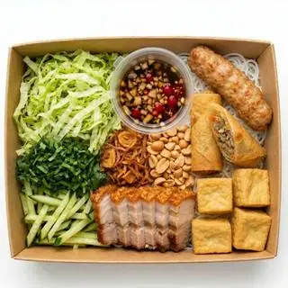 Bún heo quay - chả giò - nem nướng - đậu hũ - 69.000 ₫ tại Mèo Xù Kitchen - Bún Nước Tương, Bún Mắm Nêm & Bún Bò Xào Nam Bộ - Nguyễn Văn Thương