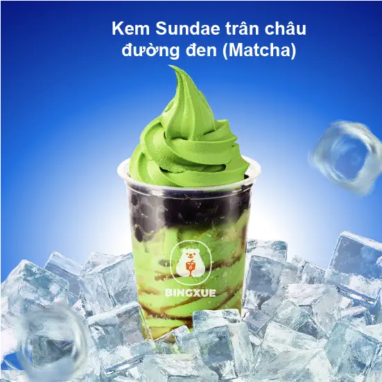 Kem Sundae Trân Châu Đường Đen - Matcha - 32.000 ₫ tại Bingxue - Kem & Trà Sữa - 64 Vĩnh Hội