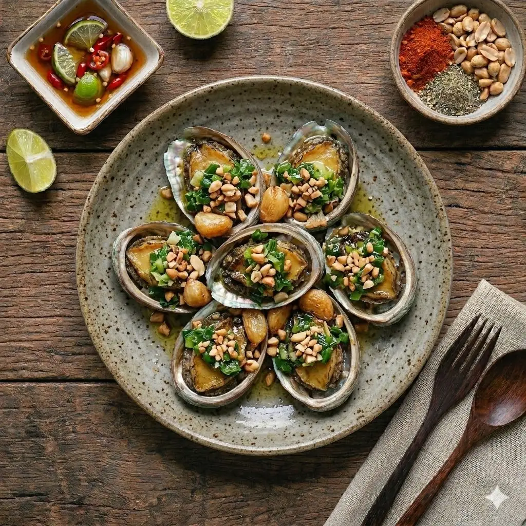 Hình ảnh bào ngư nướng mỡ hành 2 con/1p