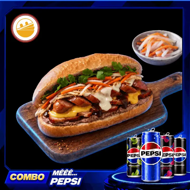 Hình ảnh BÁNH MÌ THẬP CẨM + PEPSI