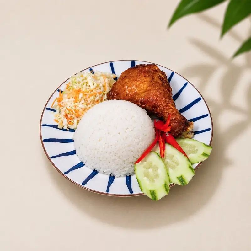 Hình ảnh Cơm Đùi Gà Chiên Sốt Mắm Tỏi - Cơm Trắng