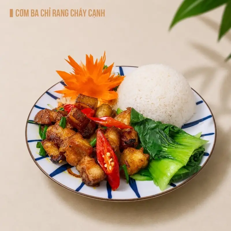 Hình ảnh Cơm Ba Chỉ Rang Cháy Cạnh - Cơm Trắng