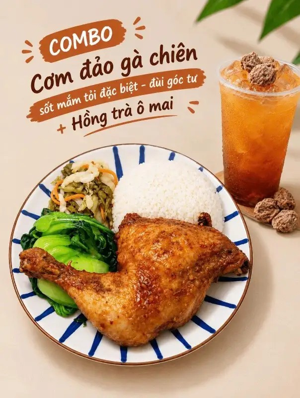 Hình ảnh Combo Cơm Đảo Gà Chiên Sốt Mắm Tỏi Đặc Biệt + Hồng Trà Ô Mai