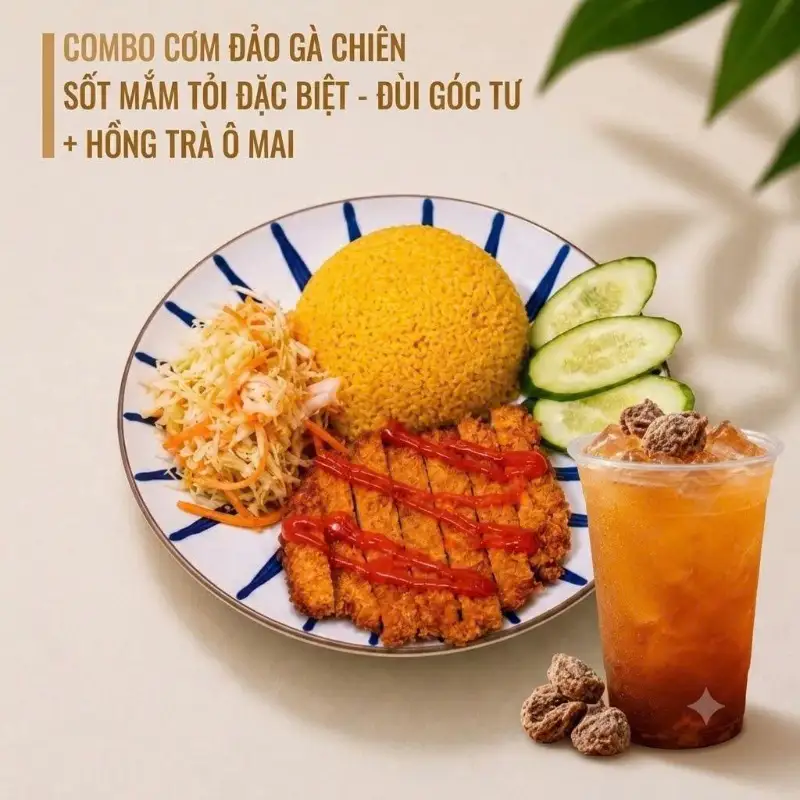 Hình ảnh Combo  Cơm Đảo Nạc Thăn Chiên Xù + Hồng Trà Ô Mai