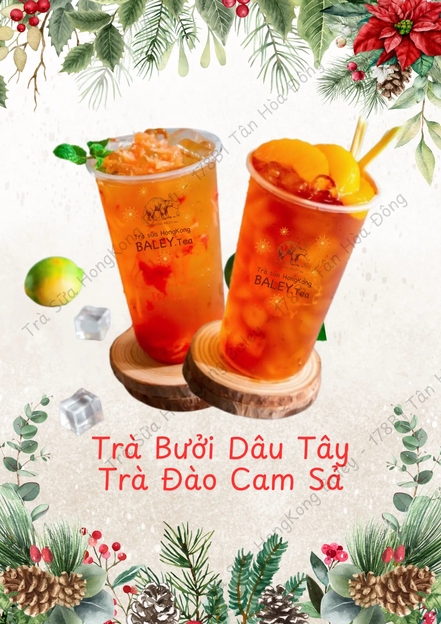 Hình ảnh Combo Trà Bưởi Dâu Tây + Trà Đào Cam Sả - Tặng Bánh Flan và Trân Châu Trắng