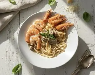 Hình ảnh Mì ý kem nấm tôm siêu béo (Mozzarella cheese)