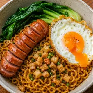 Hình ảnh Mì trộn lạp xưởng tươi + ốp la