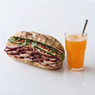 Hình ảnh Combo 01 Bánh Mì Thịt Đầy Đủ + 01 Ly Cam Mirinda