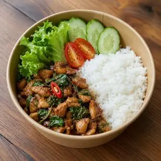 Hình ảnh Cơm Gà Xào Lá Quế