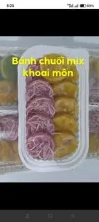 Hình ảnh bánh chuối bánh khoai môn bánh da lợn ăn kèm cốt dừa 