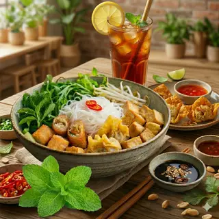 Hình ảnh Combo Healthy - Bún nước tương x 1 hoành thánh chay x Trà chanh tươi size M