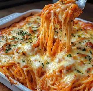 Hình ảnh spaghetti cà chua thịt bằm & phô mai bỏ lò
