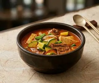 Hình ảnh Canh thịt heo hầm bí ngòi|명동돼지호박찌개