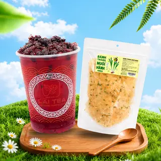 Hình ảnh Combo Trà Dâu Tằm + Bánh Tráng Muối Hành Chill