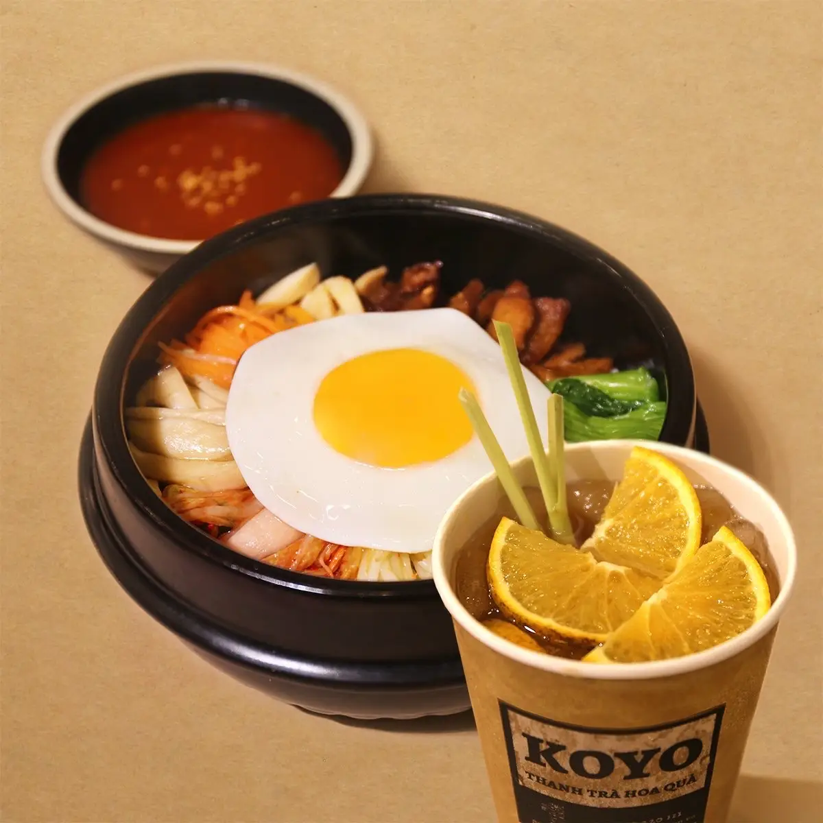 Hình ảnh [35% OFF] Combo Cơm trộn Bibimbap + Hồng trà ô mai