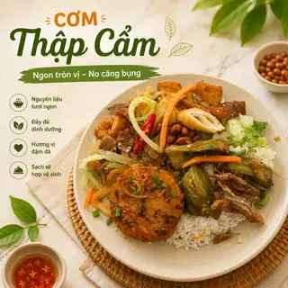 Hình ảnh Cơm thập cẩm + chả lụa 