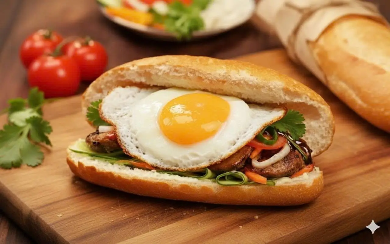 Hình ảnh Bánh Mì Thịt nướng + Trứng Ốp La Sốt Đặc Biệt