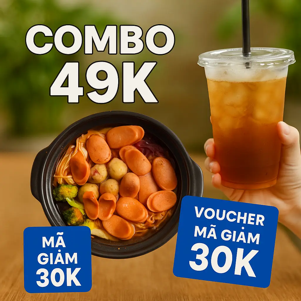 Hình ảnh COMBO MÌ CAY XÚC XÍCH + HỒNG TRÀ