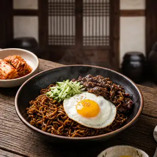Hình ảnh Mì Tương Đen Thịt Bò - 우삼겹 짜파게티