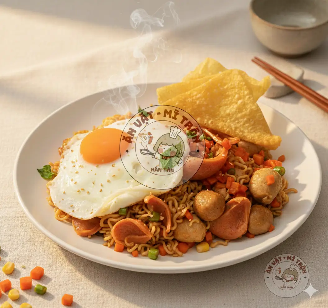 Hình ảnh 2 Vắt Mì Trộn - Rau Củ - Cá -Bò Viên - Xúc Xích - Trứng