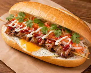 Hình ảnh Bánh mì xiên nướng + trứng size M