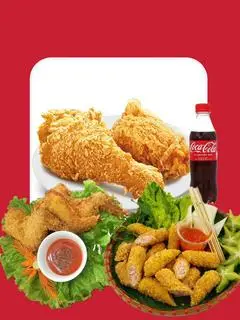Hình ảnh CB: 1 đùi gà - 1 cánh gà - 4 nem chua rán  - 1 coca 390ml