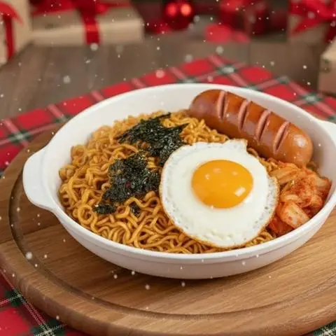 Hình ảnh combo (2 phần) X MÌ trộn rong mè,1c xúc xích Đức 1 trứng chiên ,kim chi 