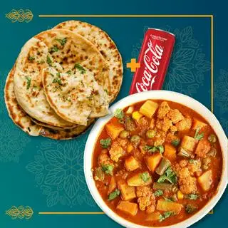 Hình ảnh 1 garlic naan - 1 mix veg curry - 1 coca