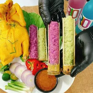 Hình ảnh (Nguyên con) Gà Ủ Muối Hoa Tiêu + 01 ống cơm lam hấp nóng