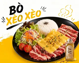 Hình ảnh Cơm xèo bò mỹ + phômai + trà