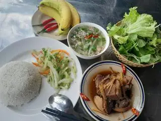 Hình ảnh cơm thịt vịt kho gừng tặng rau sống không kèm chuối
