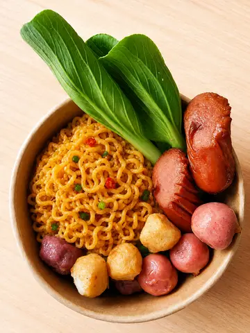Hình ảnh Mì trộn 3 loại viên - xúc xích