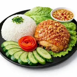 Hình ảnh Cơm Trắng Má Đùi Chiên Sốt Mắm Tỏi