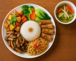 Hình ảnh Cơm tám 5 món theo ngày chay vegan