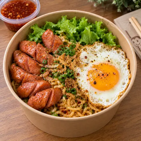 Hình ảnh Mì Trộn Xúc Xích Trứng Ốp La (2 Mì)