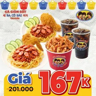 Hình ảnh 2 Mì Ý Bò Bằm Xúc Xích Gà Rán Giòn + 1 Gà Sợi Bánh Tráng + 2 Giải Khát