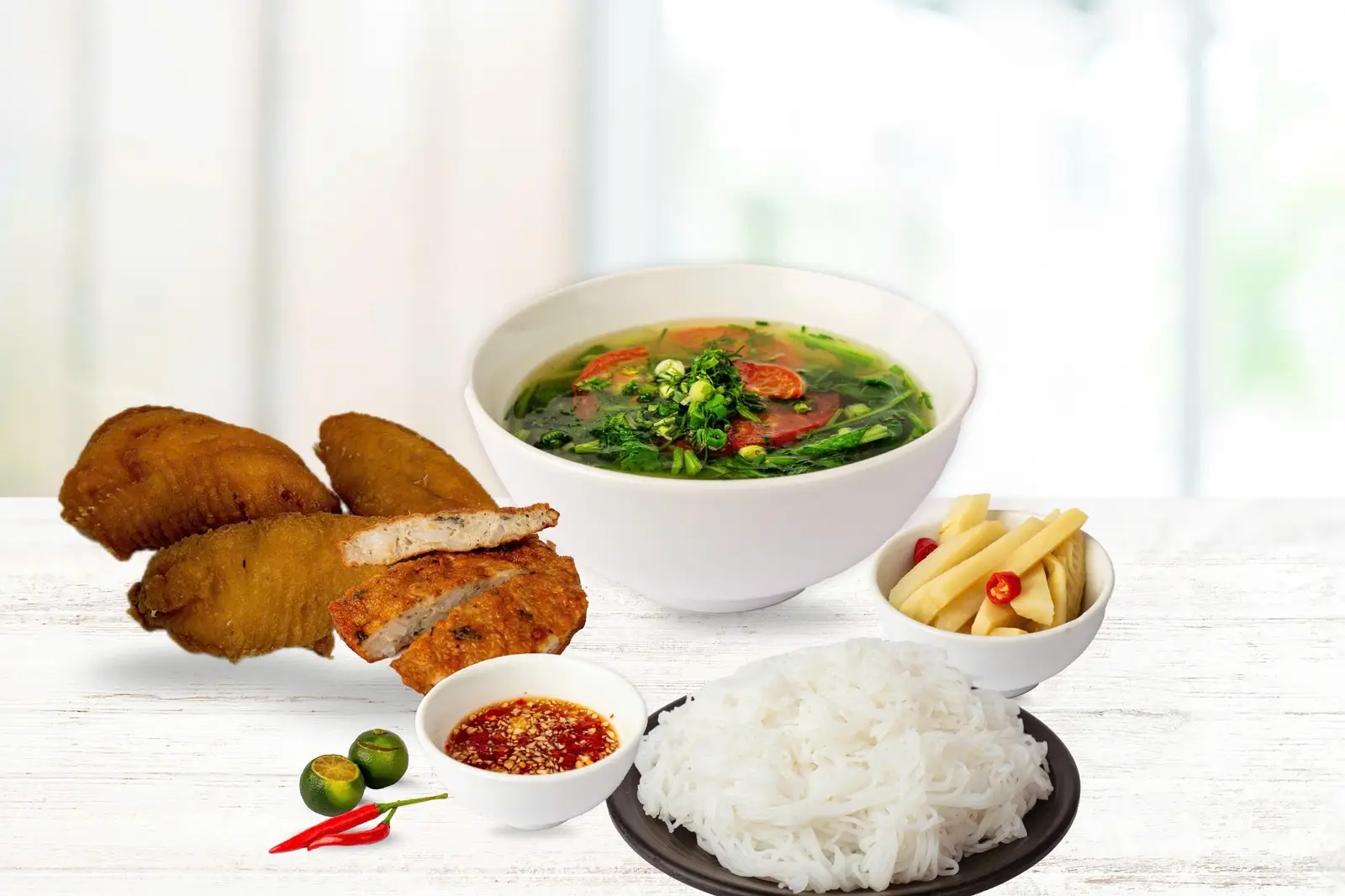 Hình ảnh Bún cá chấm giòn chả cá