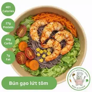 Hình ảnh Bún gạo lứt tôm áp chảo - Brown rice noodles with pan-fried shrimp