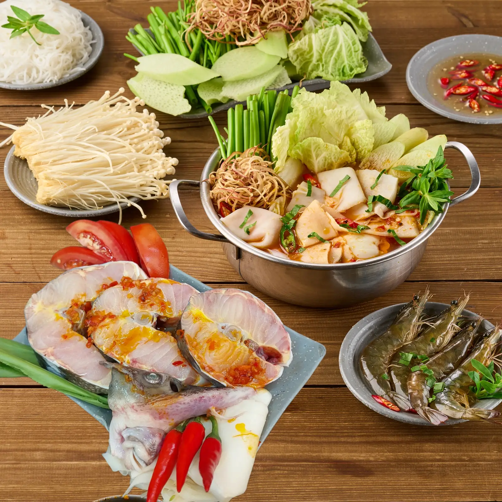 Hình ảnh Combo Lẩu Cá Tầm + Tôm + Bò Mỹ + Nấm Kim Châm