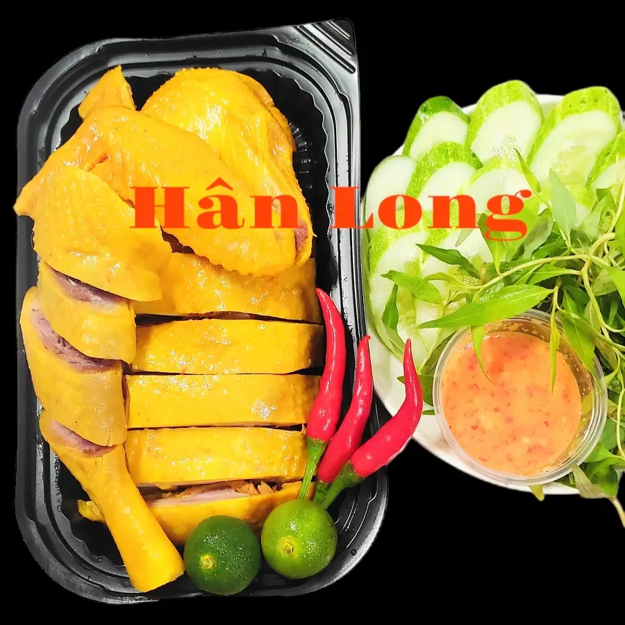 Hình ảnh 1 khay gà ủ muối nửa con chặt sẵn+ dưa leo , Nước Chấm, rau răm