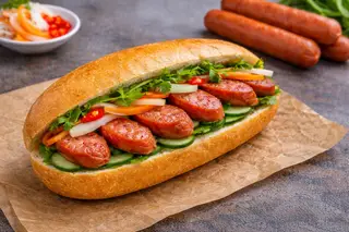 Hình ảnh Bánh mì chay xúc xích xông khói 