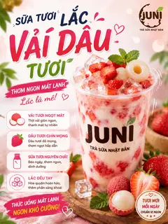 Hình ảnh sữa tươi lắc vải dâu tươi 